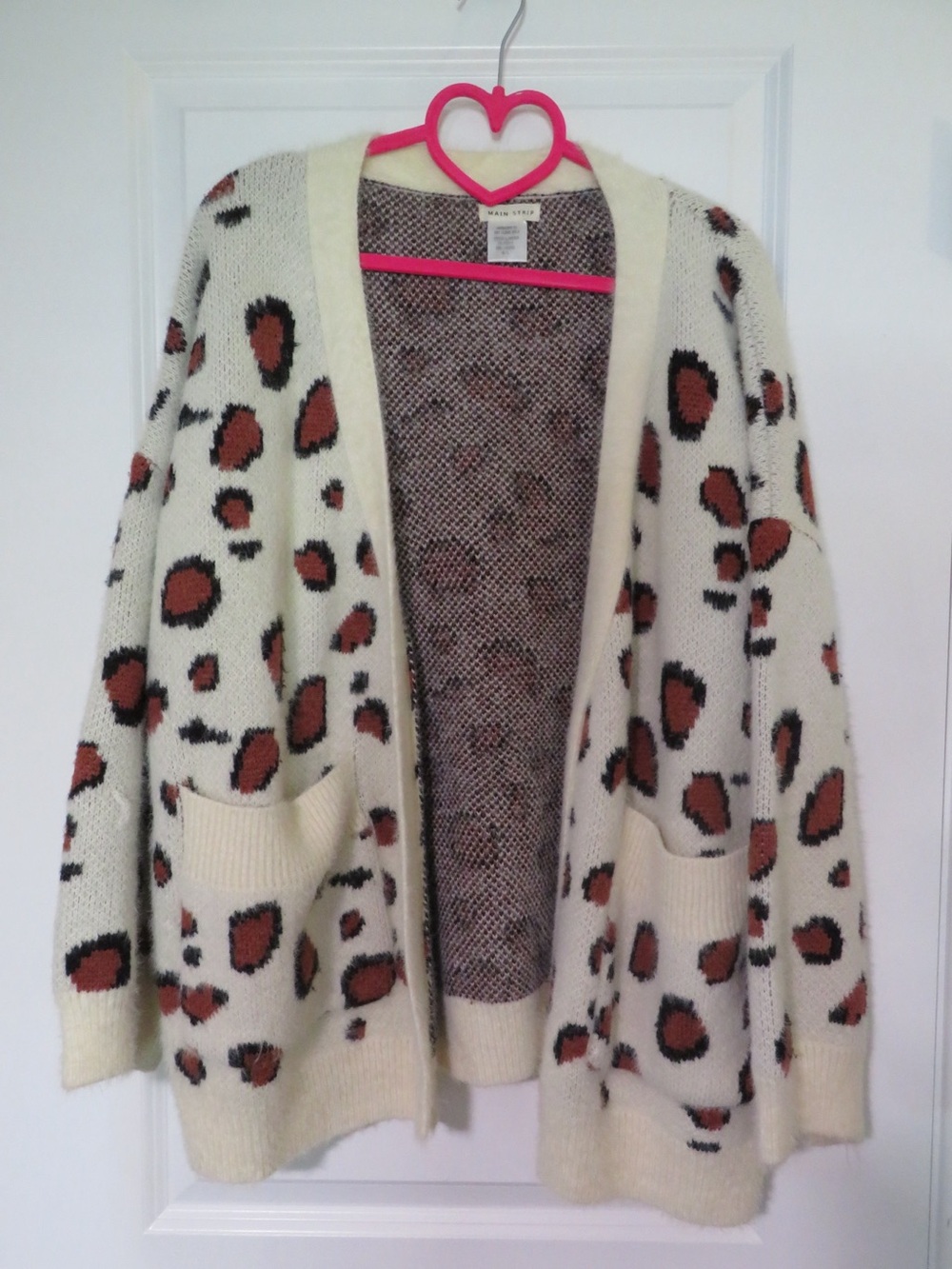 Main Strip Cream Leopard Print Open Cardigan with Brown Spots